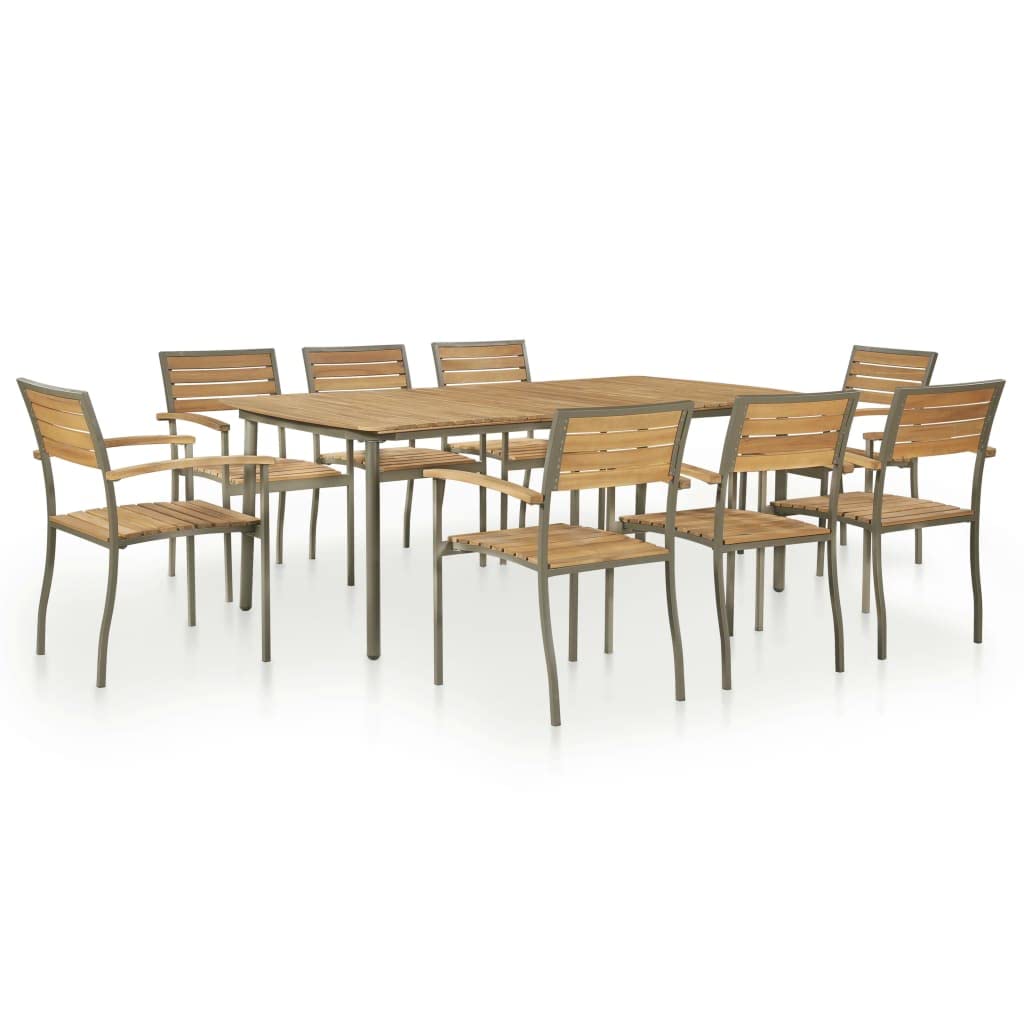 9 Piece Natural Wood and Grey Steel Outdoor Dining Set Q5165