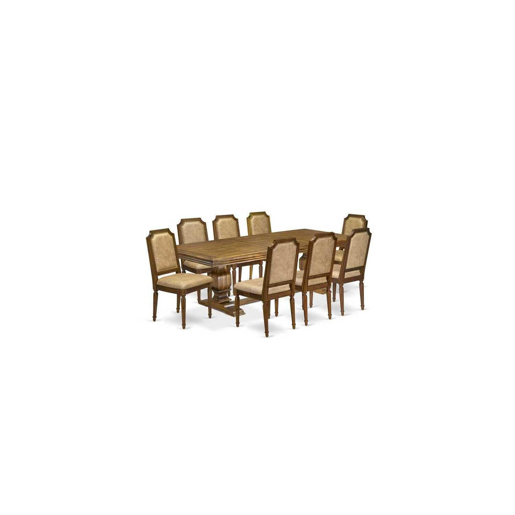 9 Piece Kitchen Table Set with 8 Dark Grey PU Leather Chairs I954