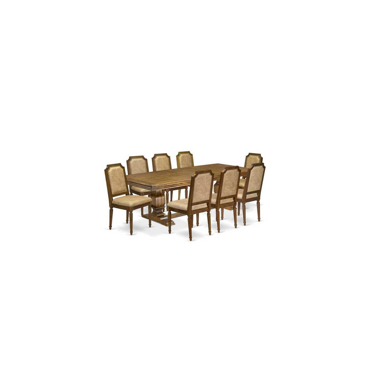 9 Piece Kitchen Table Set with 8 Dark Grey PU Leather Chairs I954