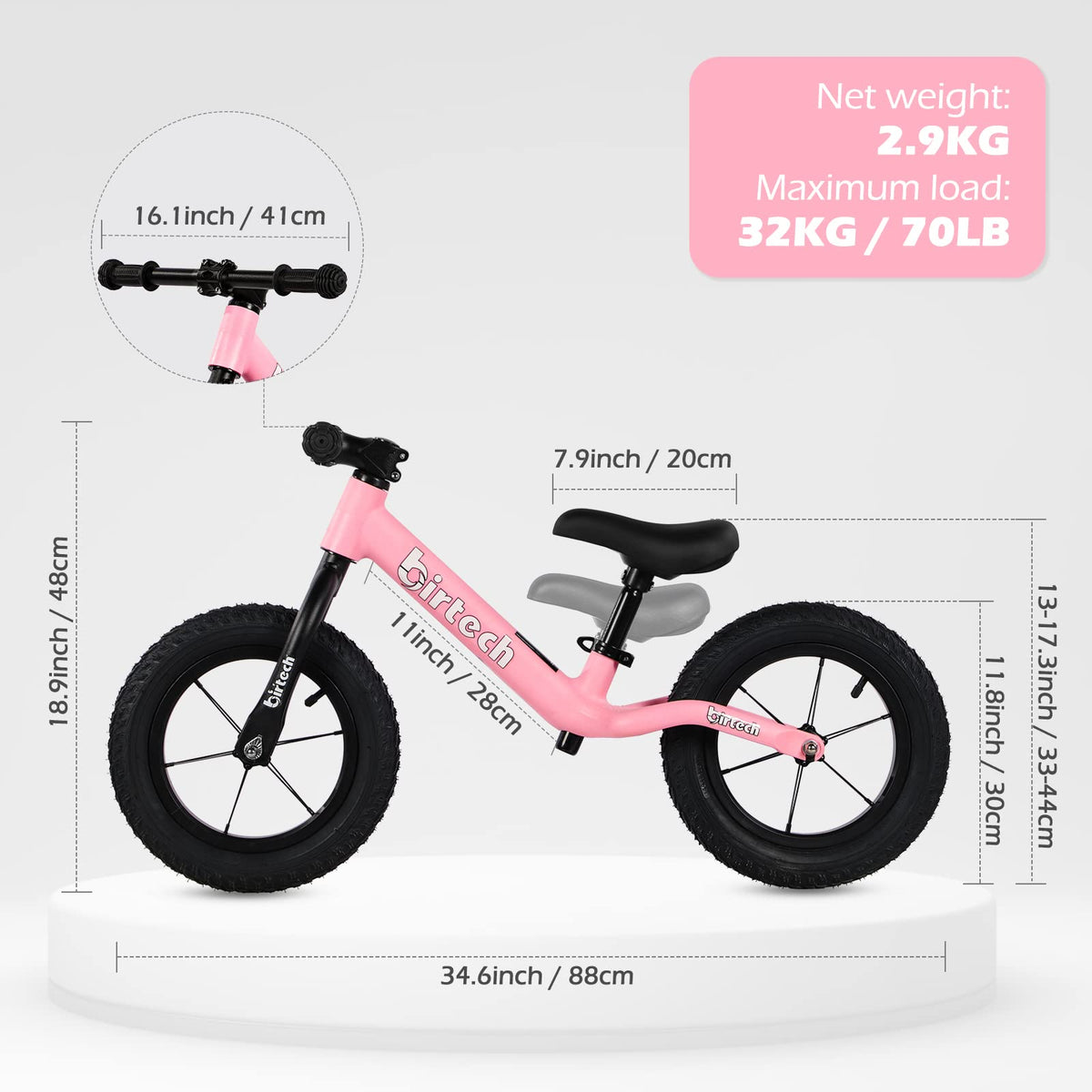 12" No Pedal Balance Bike with Inflatable Rubber Tires L576045