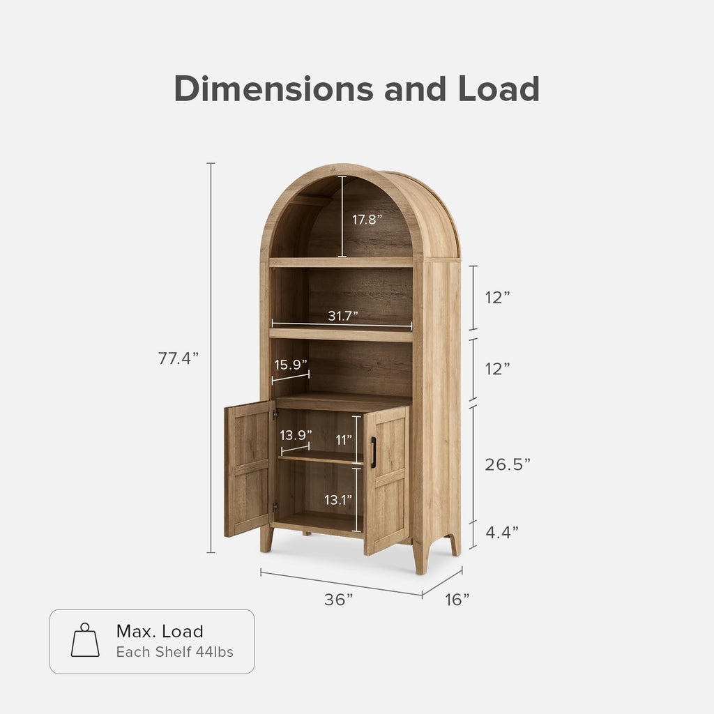 77.4" Tall Arched Wooden Storage Cabinet with Doors and Adjustable Shelves T111016