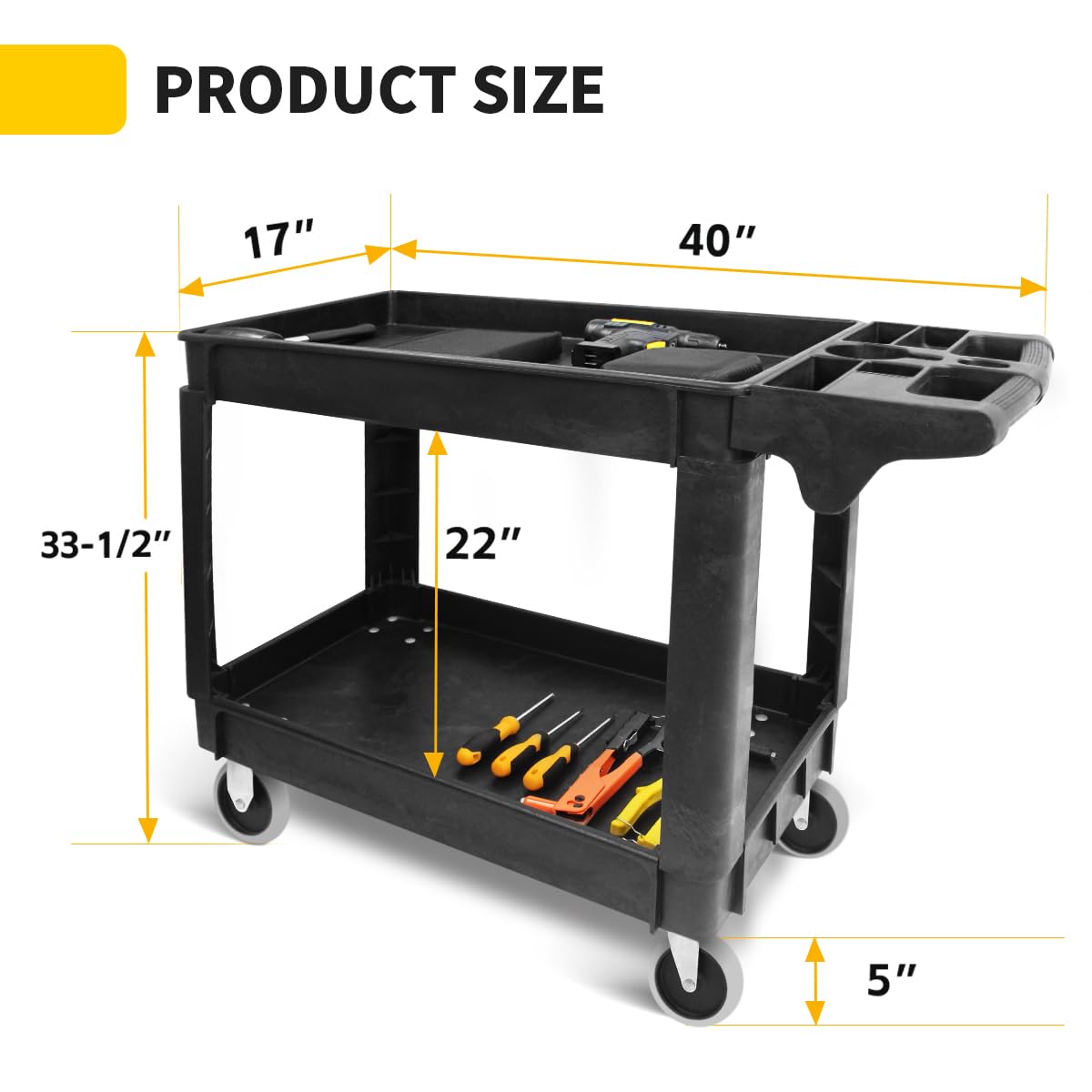 Heavy Duty 2-Shelf Polypropylene Utility Cart 500 lb Capacity D178888