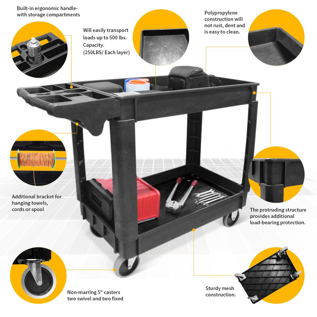 Heavy Duty 2-Shelf Polypropylene Utility Cart 500 lb Capacity D178888