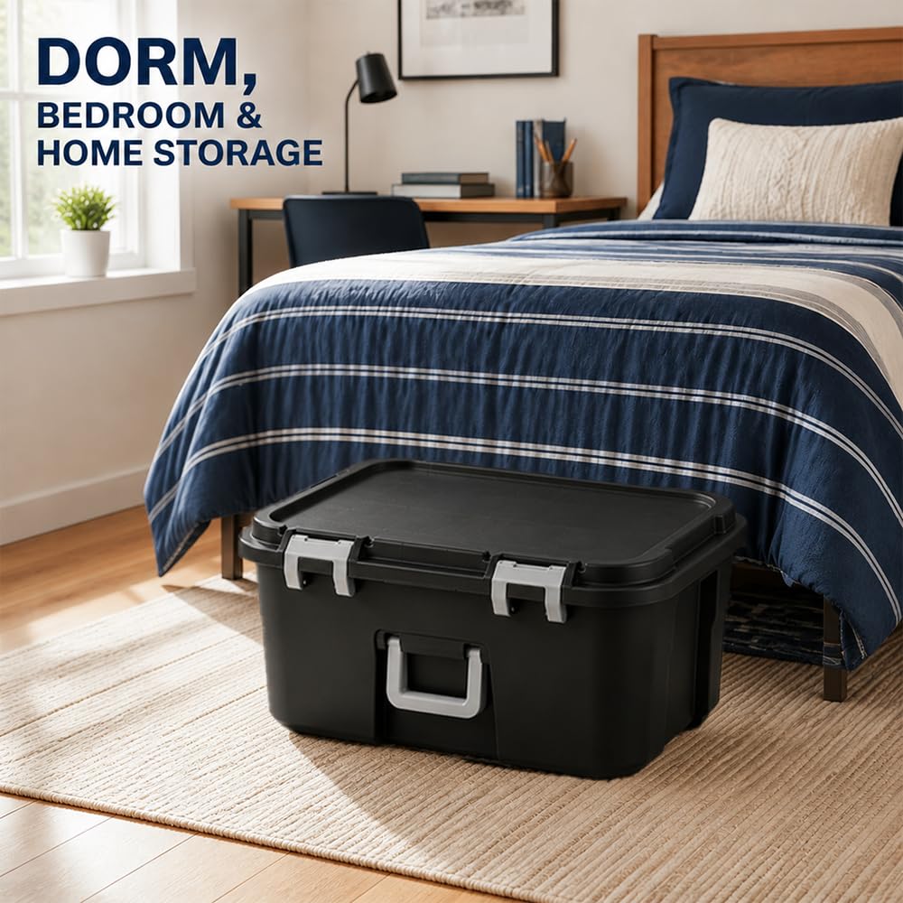 Rolling Storage Trunk with Wheels and Handle, 22 Gallon Black Bin C476