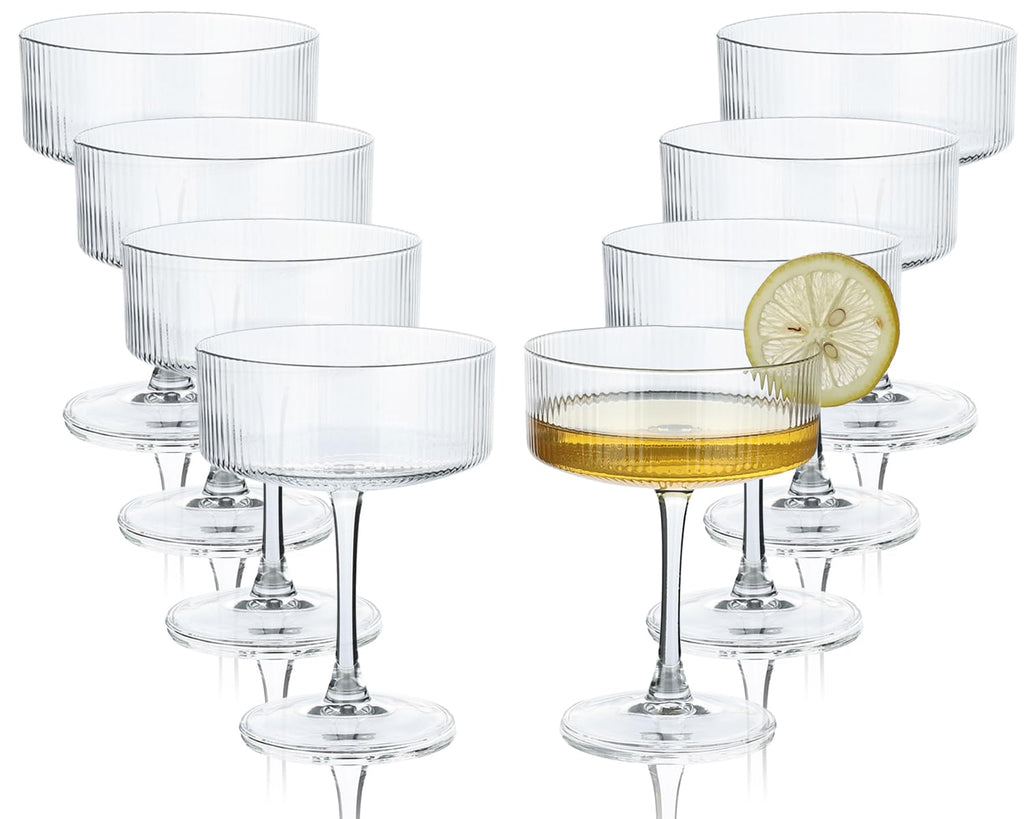 Martini Glasses set of 8, 10 oz Ribbed Coupe Glasses L553