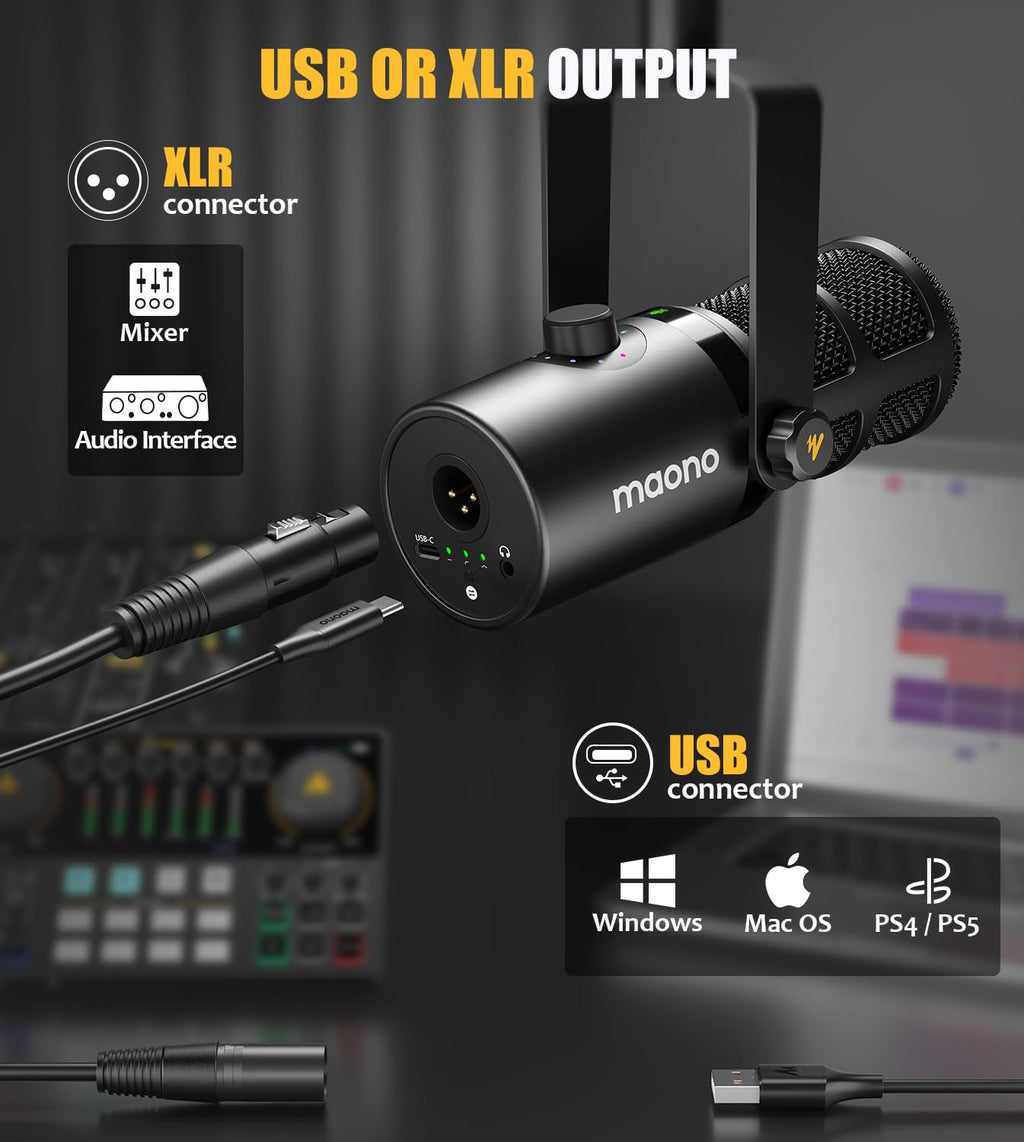 Dynamic Microphone, USB/XLR Podcast PC Mic O15974
