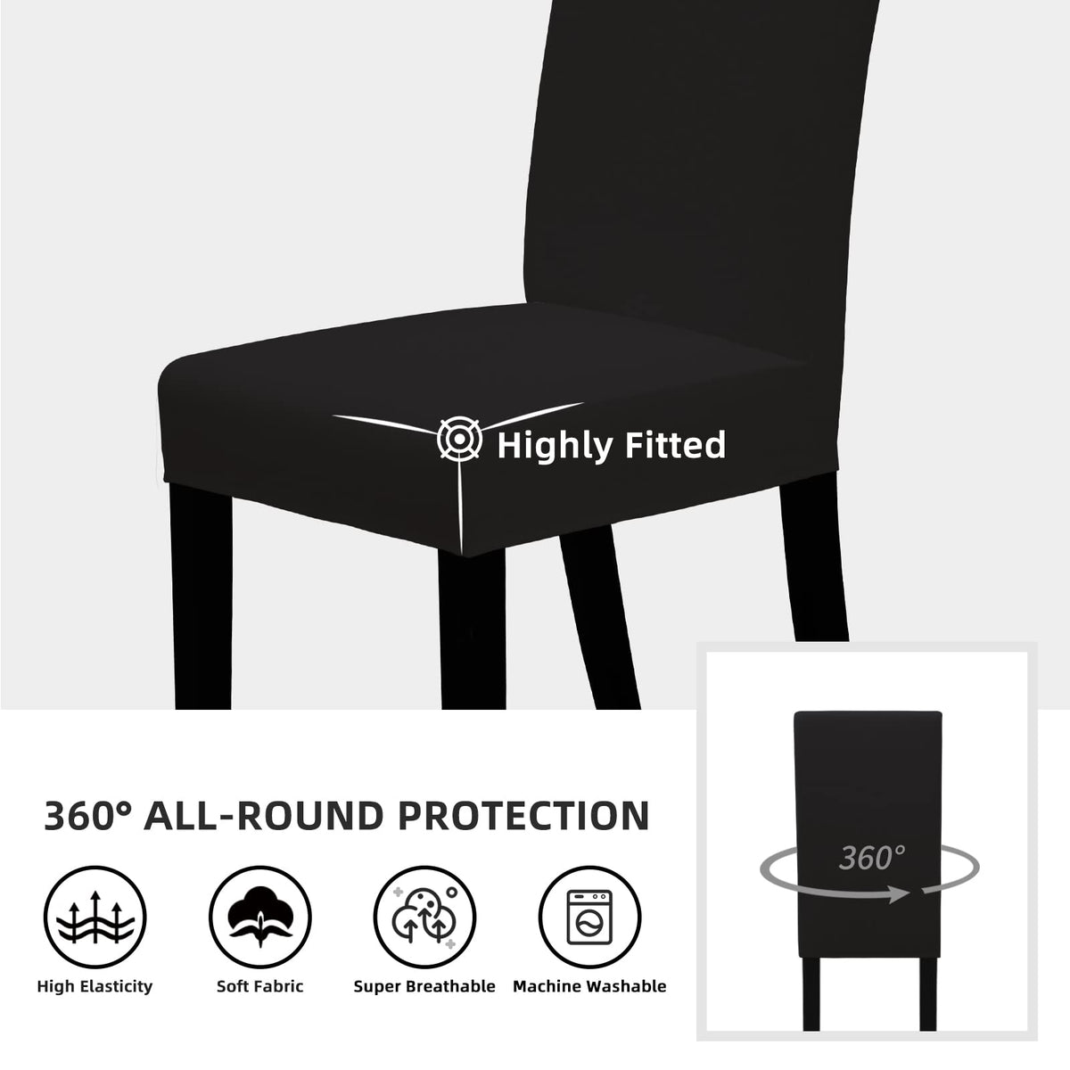 Black Stretch Dining Room Chair Slipcovers Set of 4 R707
