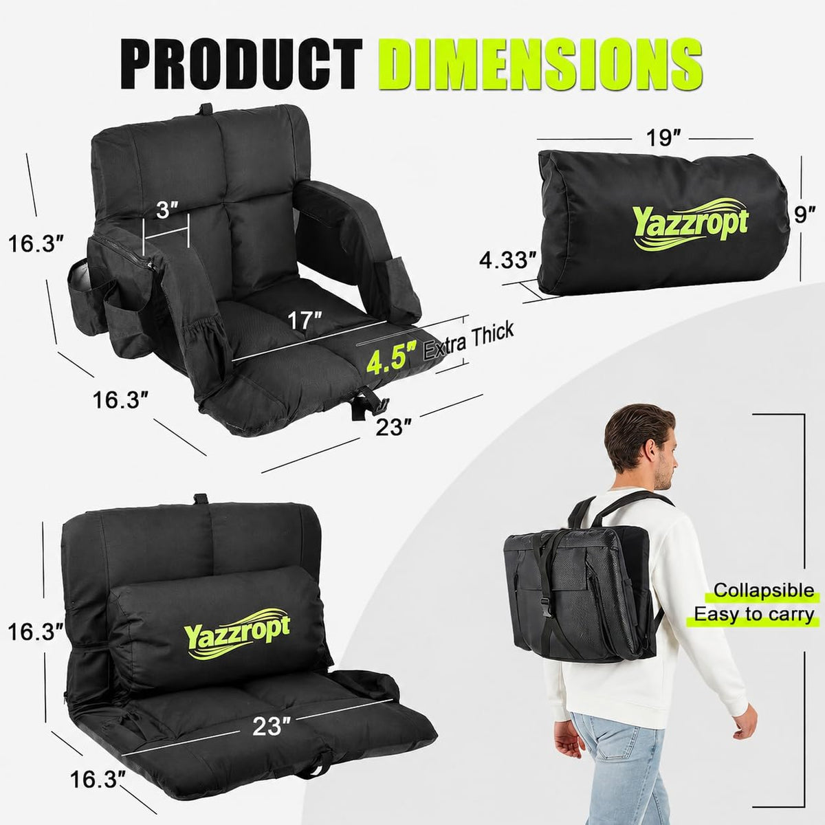 Heated Stadium Seats with Back Support, 3 Heat Settings T415