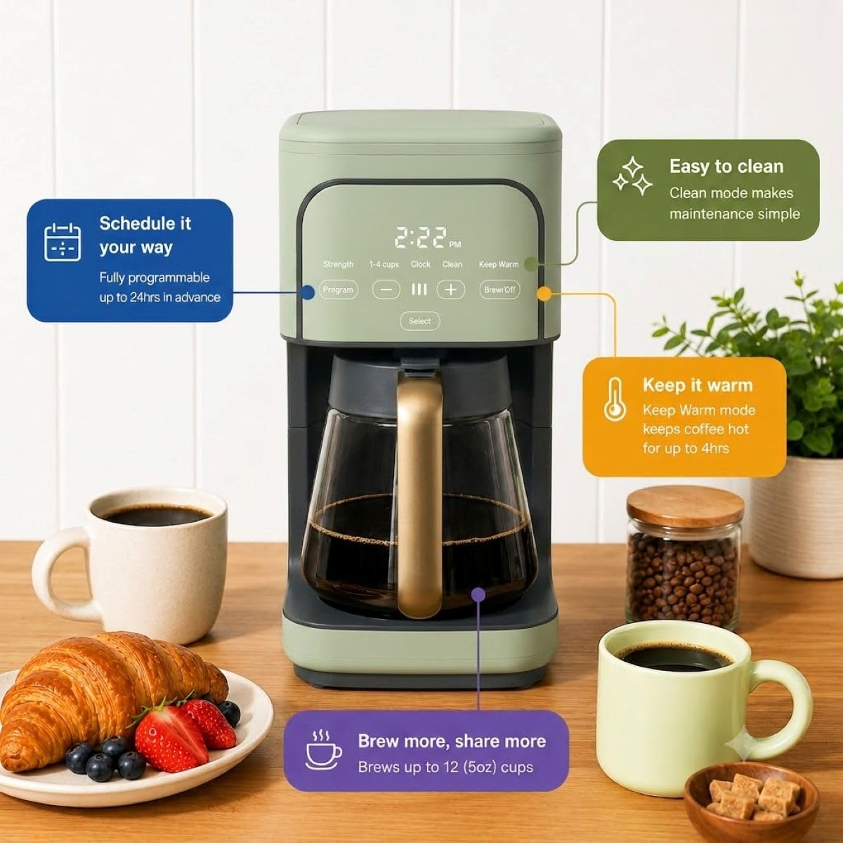 12-Cup Programmable Coffee Maker with Glass Carafe N6422