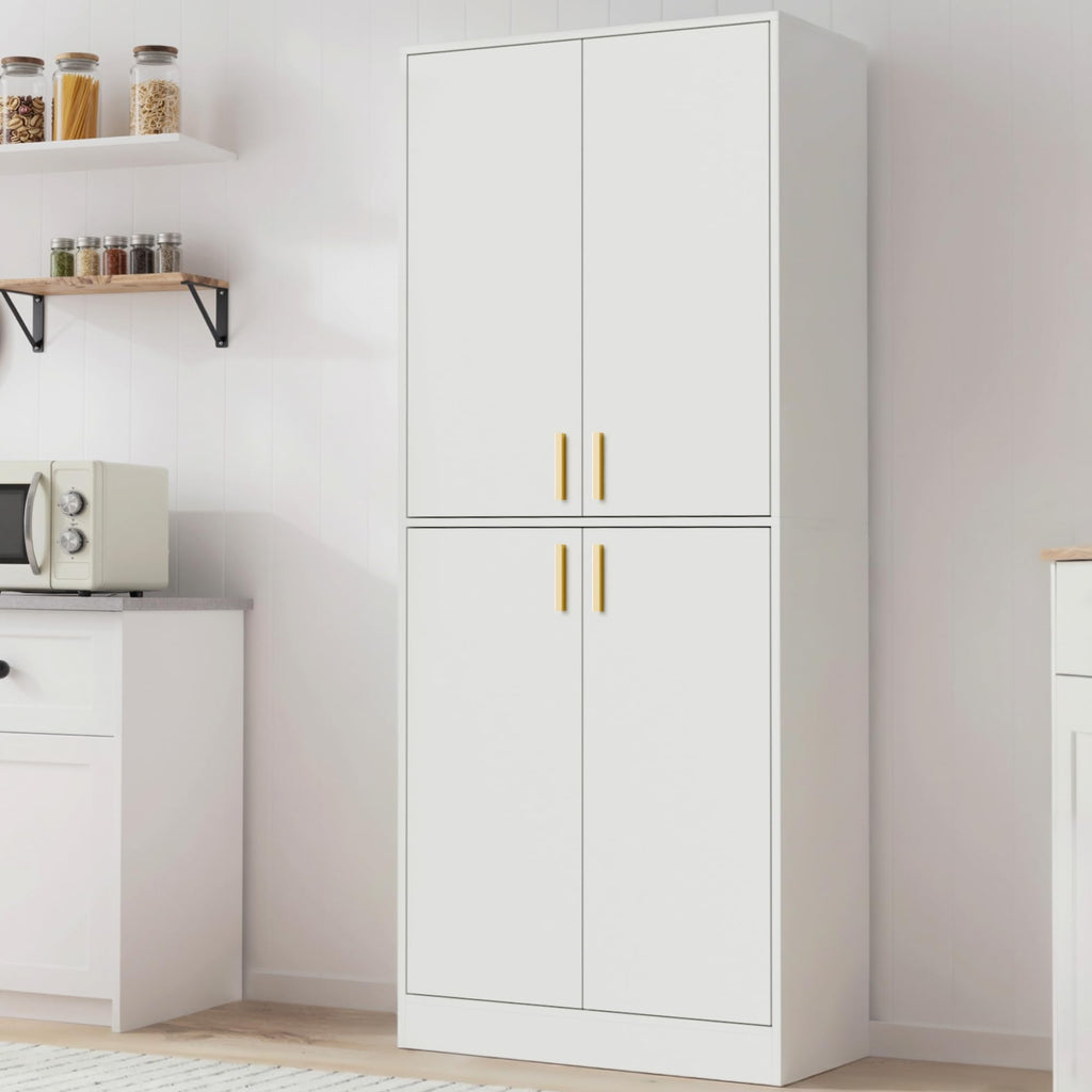 White Wood Storage Cabinet with Doors and Shelves I439
