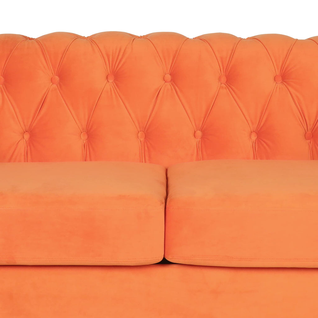 Orange Velvet Chesterfield Loveseat Sofa K3393