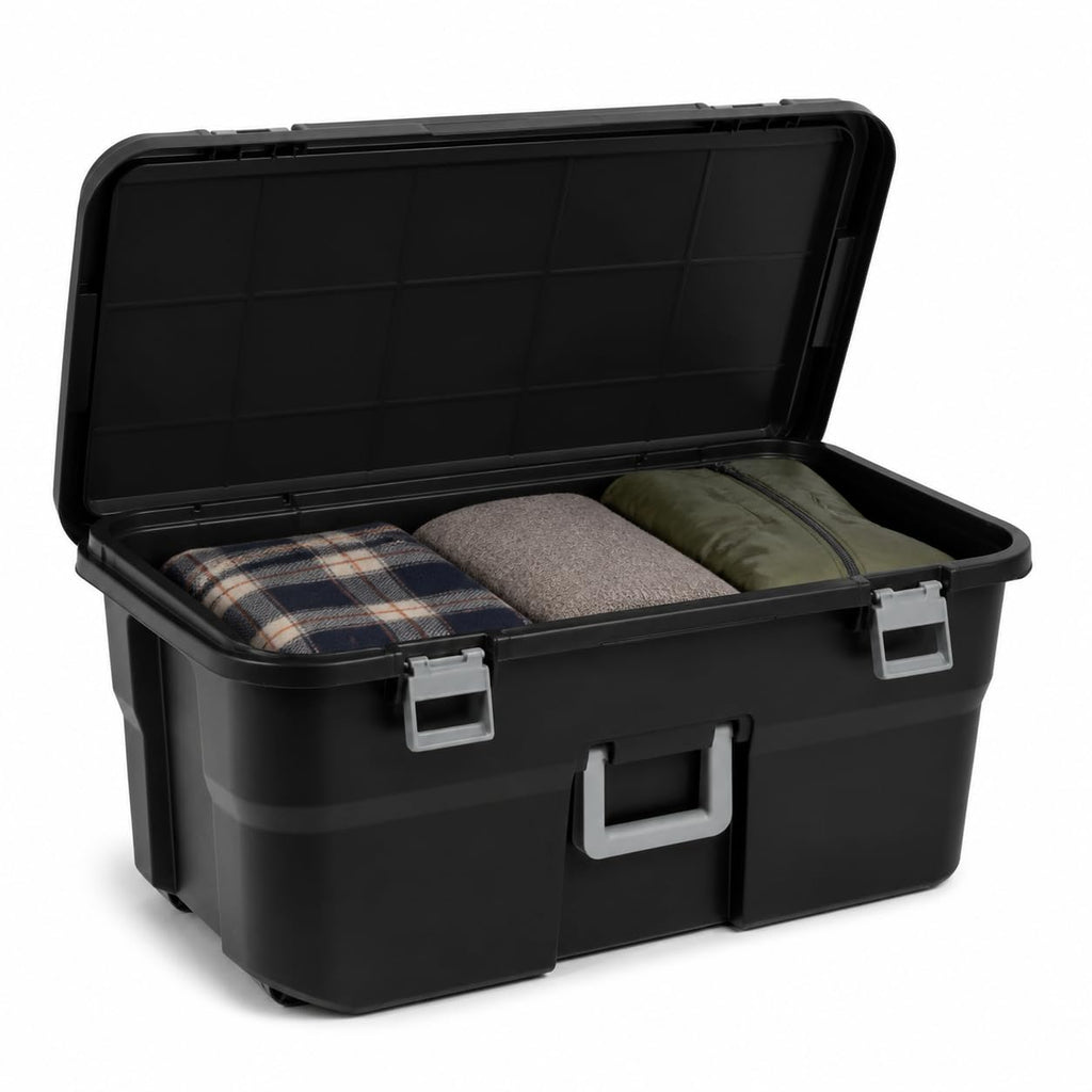 Rolling Storage Trunk with Wheels and Handle, 22 Gallon Black Bin C476