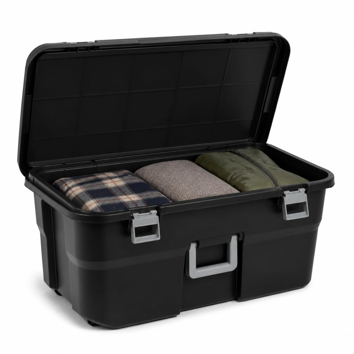 Rolling Storage Trunk with Wheels and Handle, 22 Gallon Black Bin C476