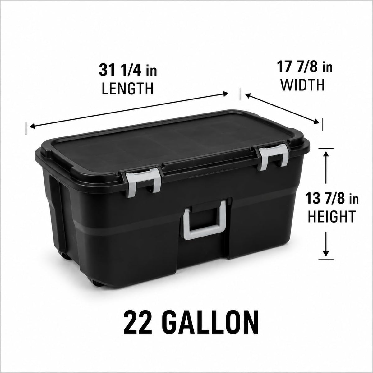 Rolling Storage Trunk with Wheels and Handle, 22 Gallon Black Bin C476
