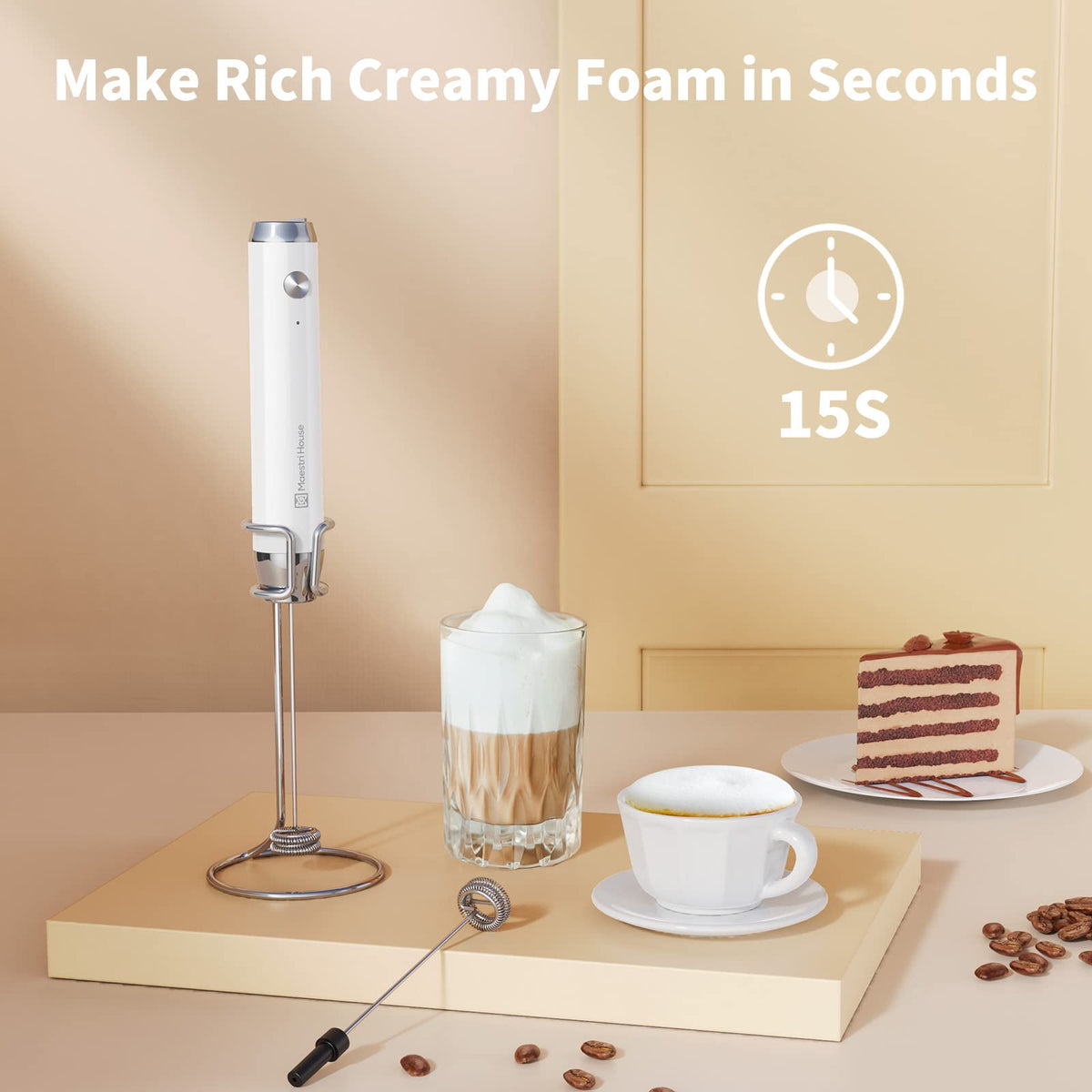 Rechargeable Milk Frother with 2 Detachable Whisks J930661