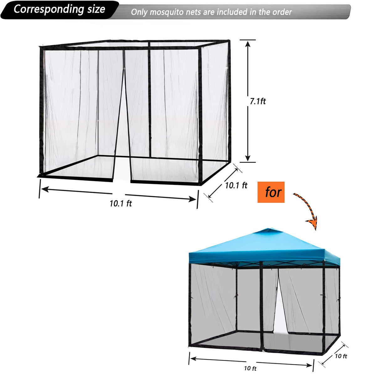 10x10 Mosquito Netting with Double Door Side Screen Black E4825