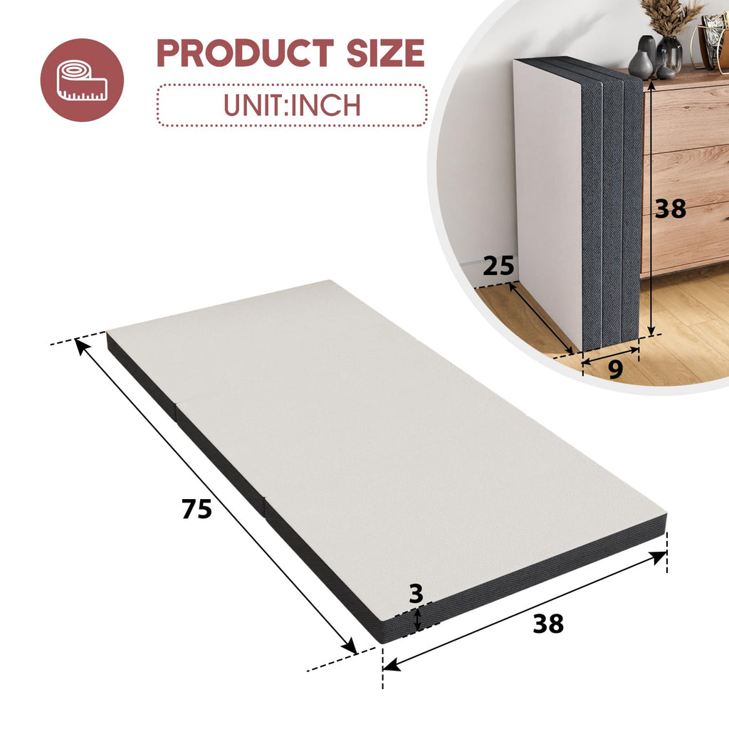 3 inch Tri Fold Memory Foam Mattress with Mesh Cover J3047