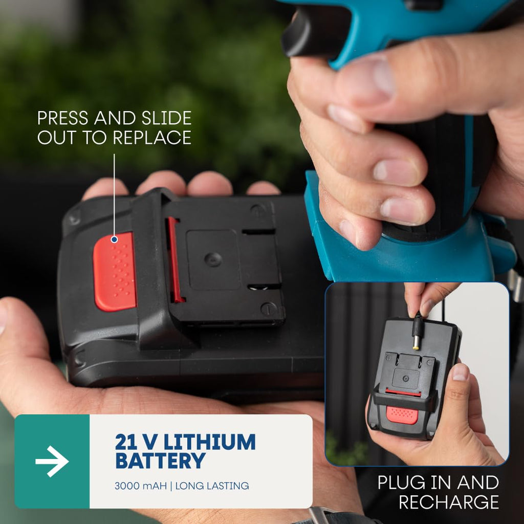 21V Cordless Drill Set with 2 Batteries and Charger O7695