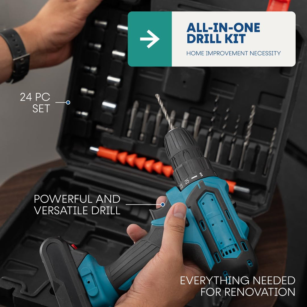 21V Cordless Drill Set with 2 Batteries and Charger O7695
