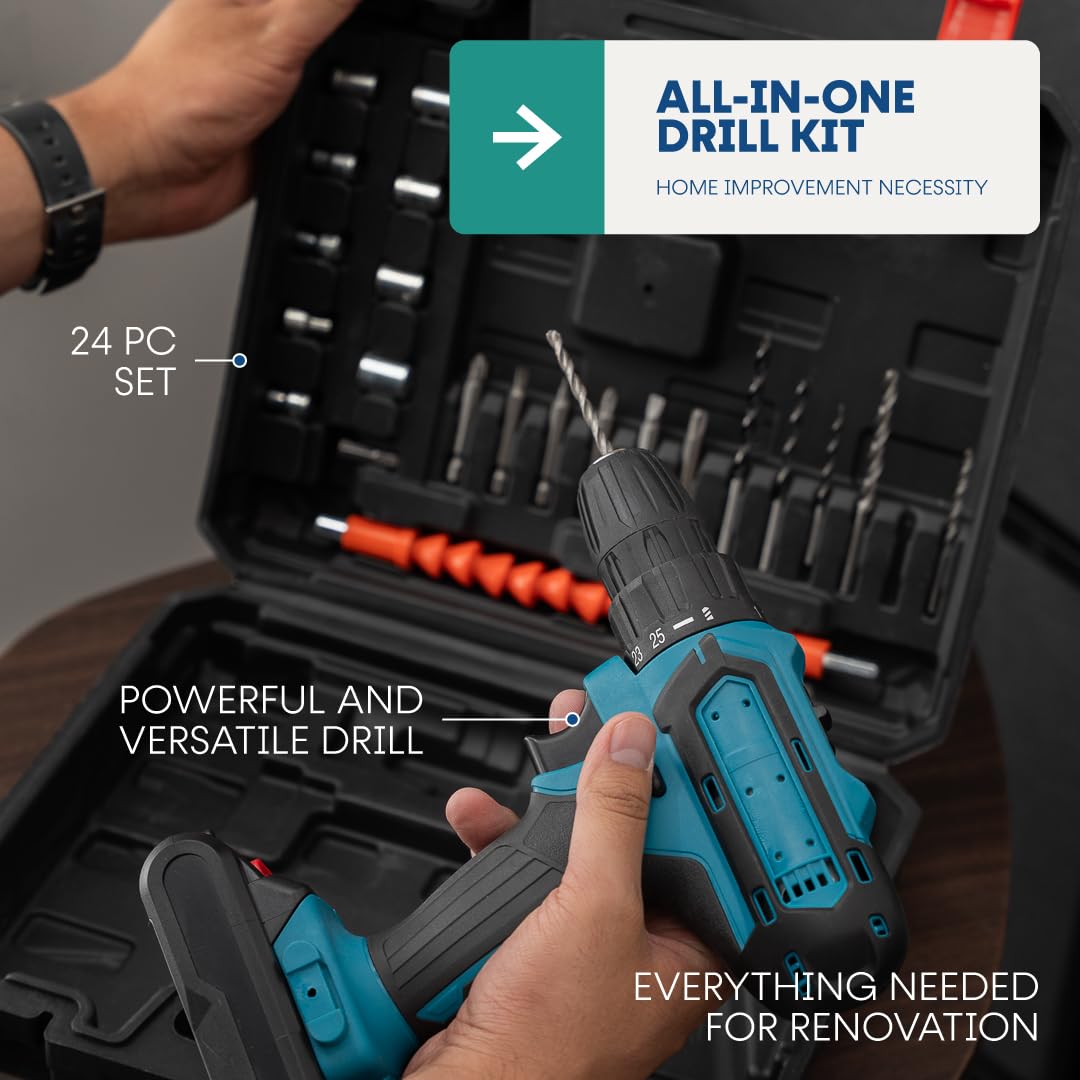 21V Cordless Drill Set with 2 Batteries and Charger O7695