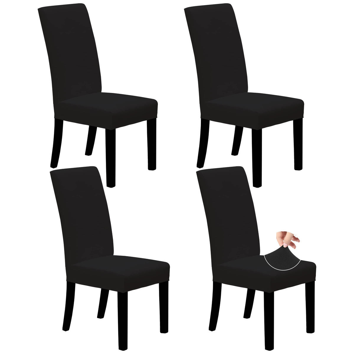 Black Stretch Dining Room Chair Slipcovers Set of 4 R707
