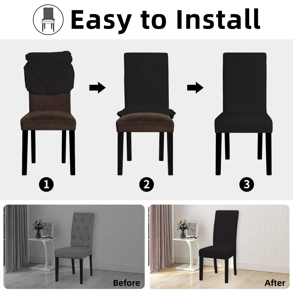 Black Stretch Dining Room Chair Slipcovers Set of 4 R707