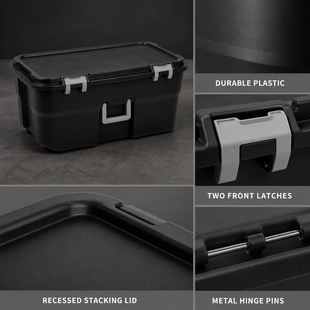 Rolling Storage Trunk with Wheels and Handle, 22 Gallon Black Bin C476