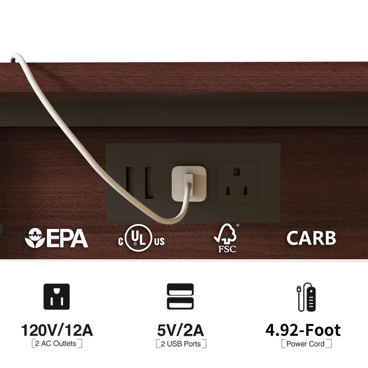 C Shaped End Table with Charging Station O8595