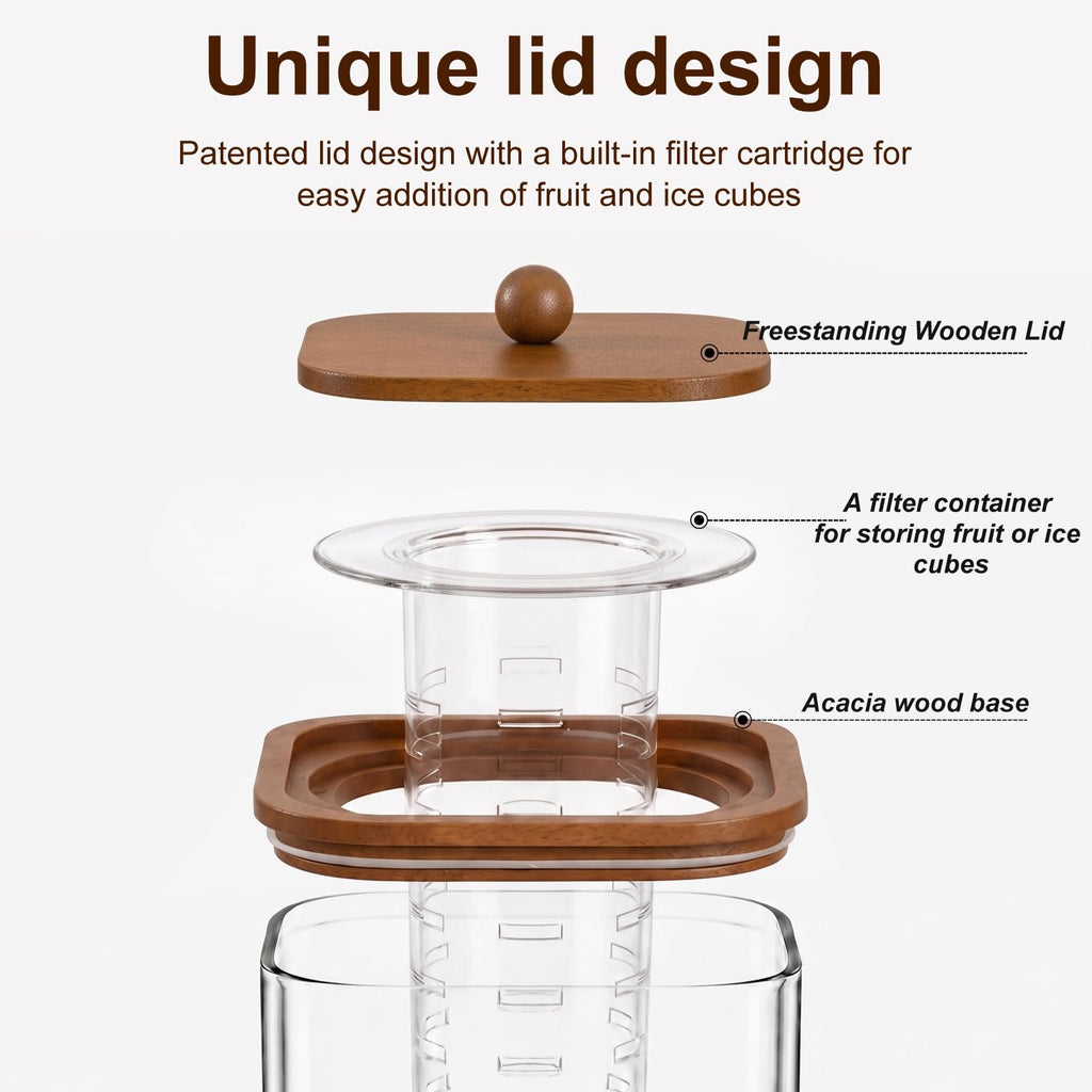 2 Pcs 1.5 Gallon Square Glass Drink Dispenser with Wooden Stand and Stainless Steel Spigot E87353