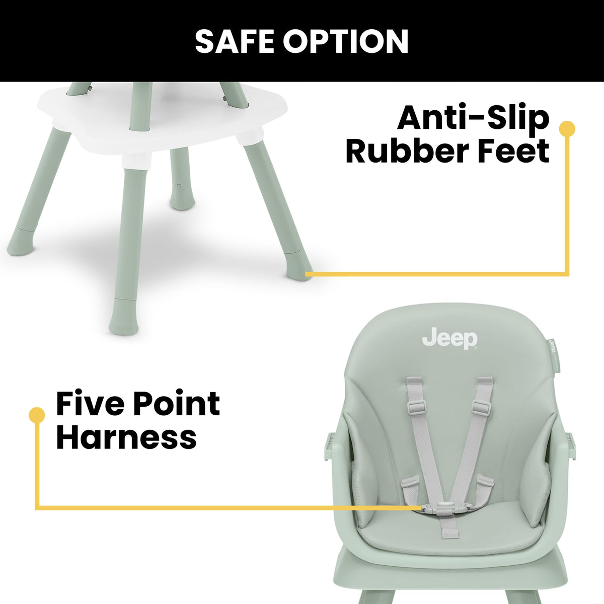6-in-1 High Chair Converts to Stool Booster Seat Toddler Chair Activity Table and Desk and Chair Sage Green M253154