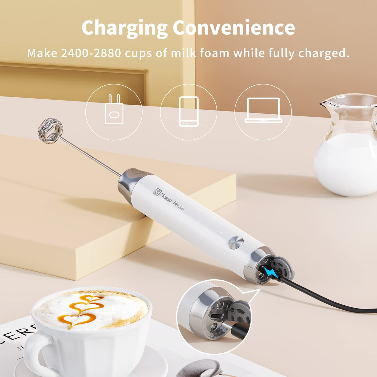 Rechargeable Milk Frother with 2 Detachable Whisks J930661