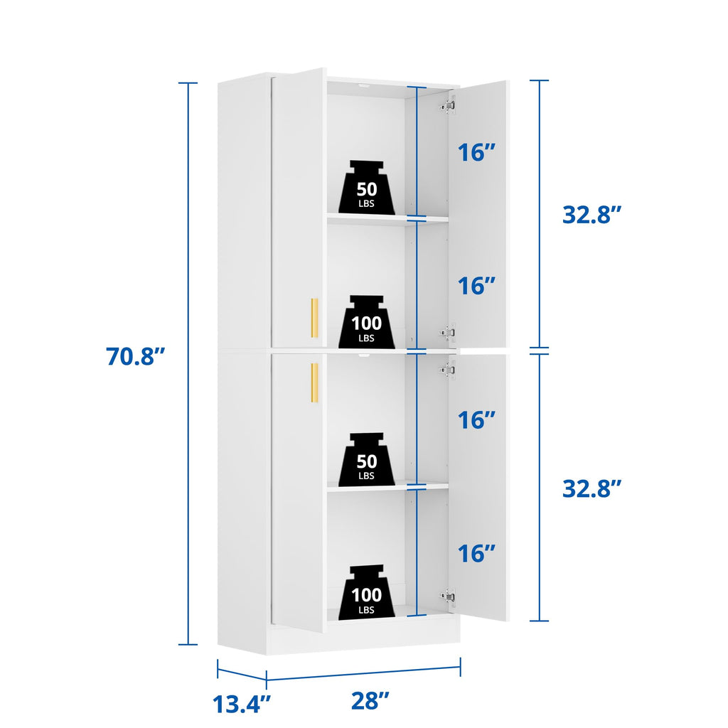 White Wood Storage Cabinet with Doors and Shelves I439