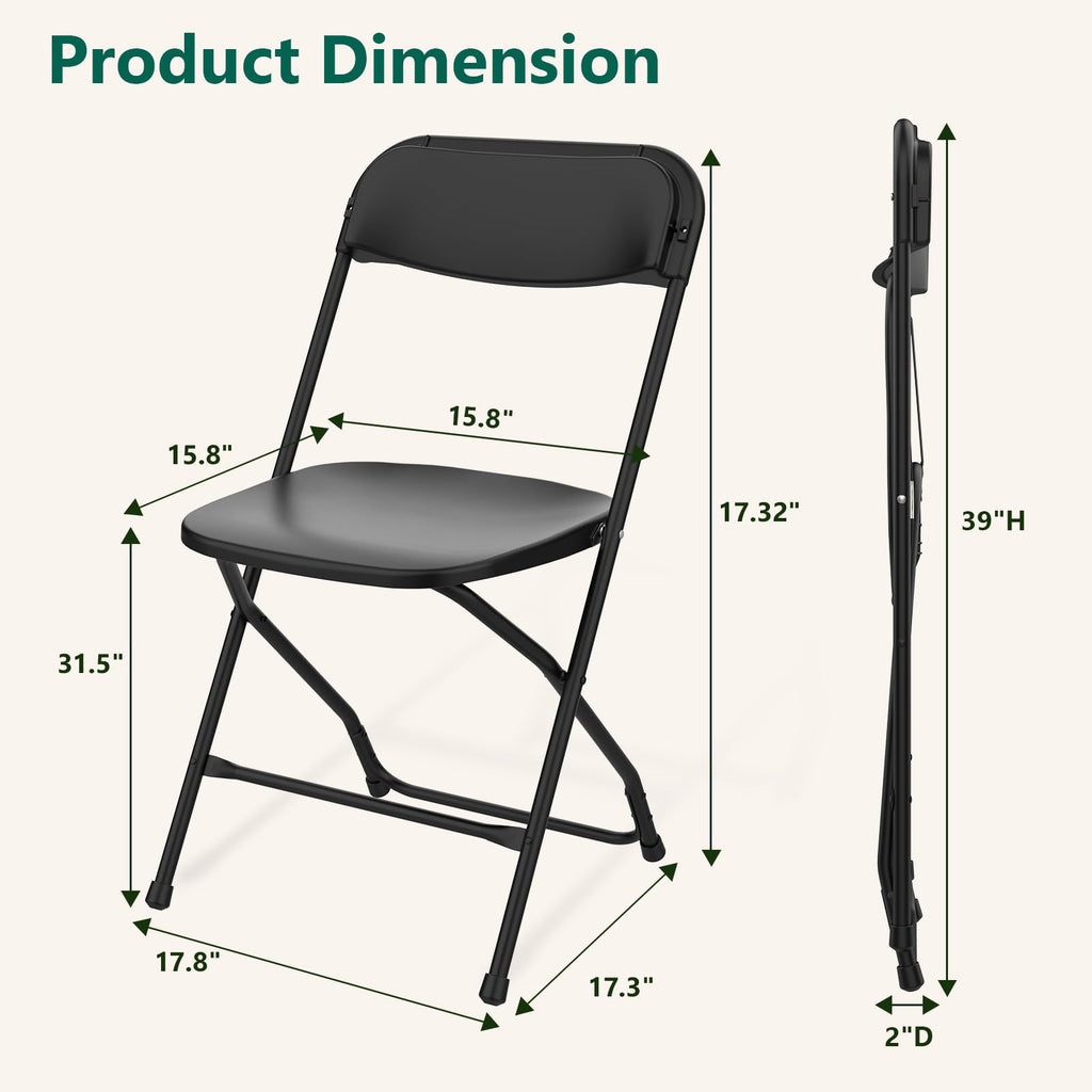 Black Plastic Folding Chairs, 10 Pack Steel Frame 350lbs Capacity O143370