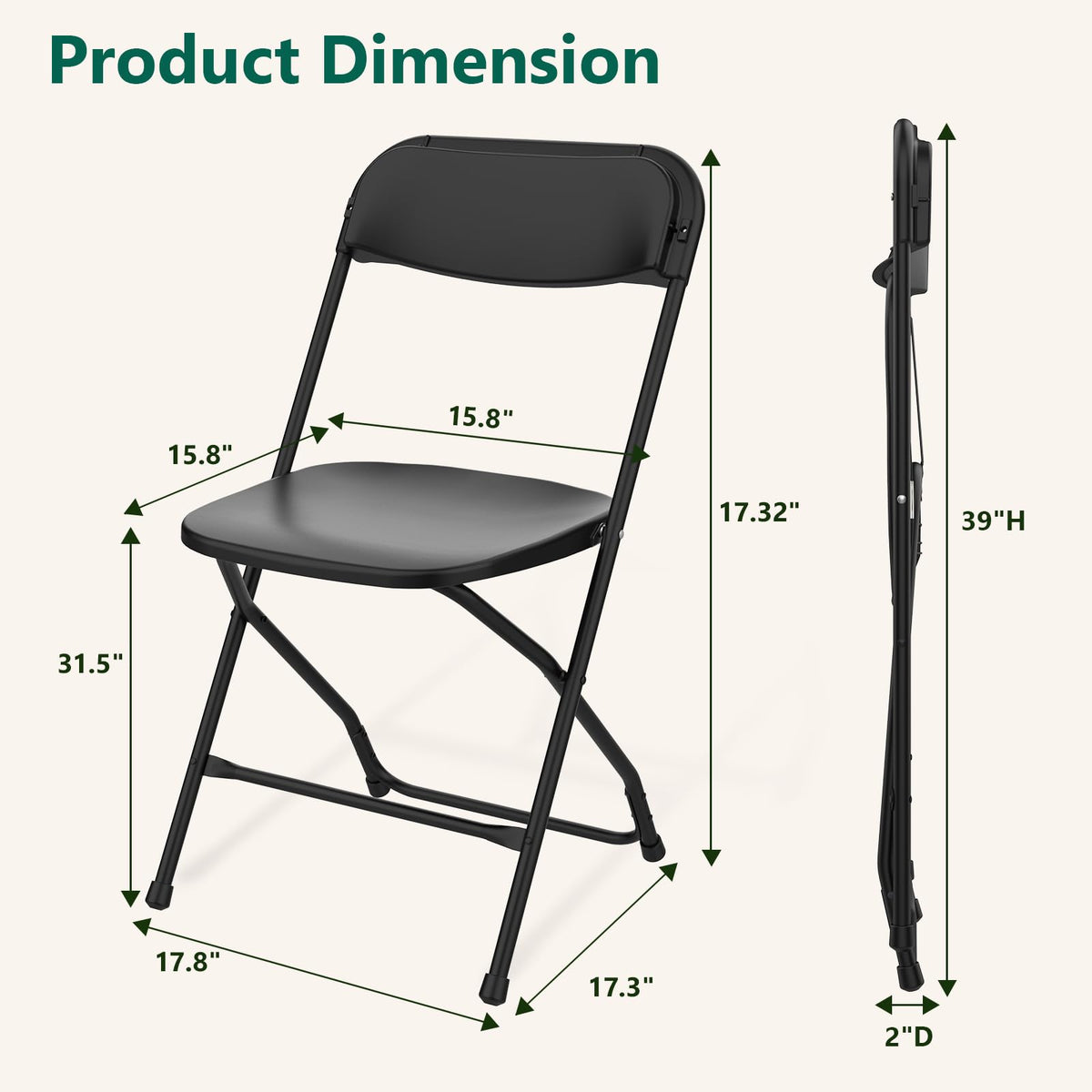 Black Plastic Folding Chairs, 10 Pack Steel Frame 350lbs Capacity O143370