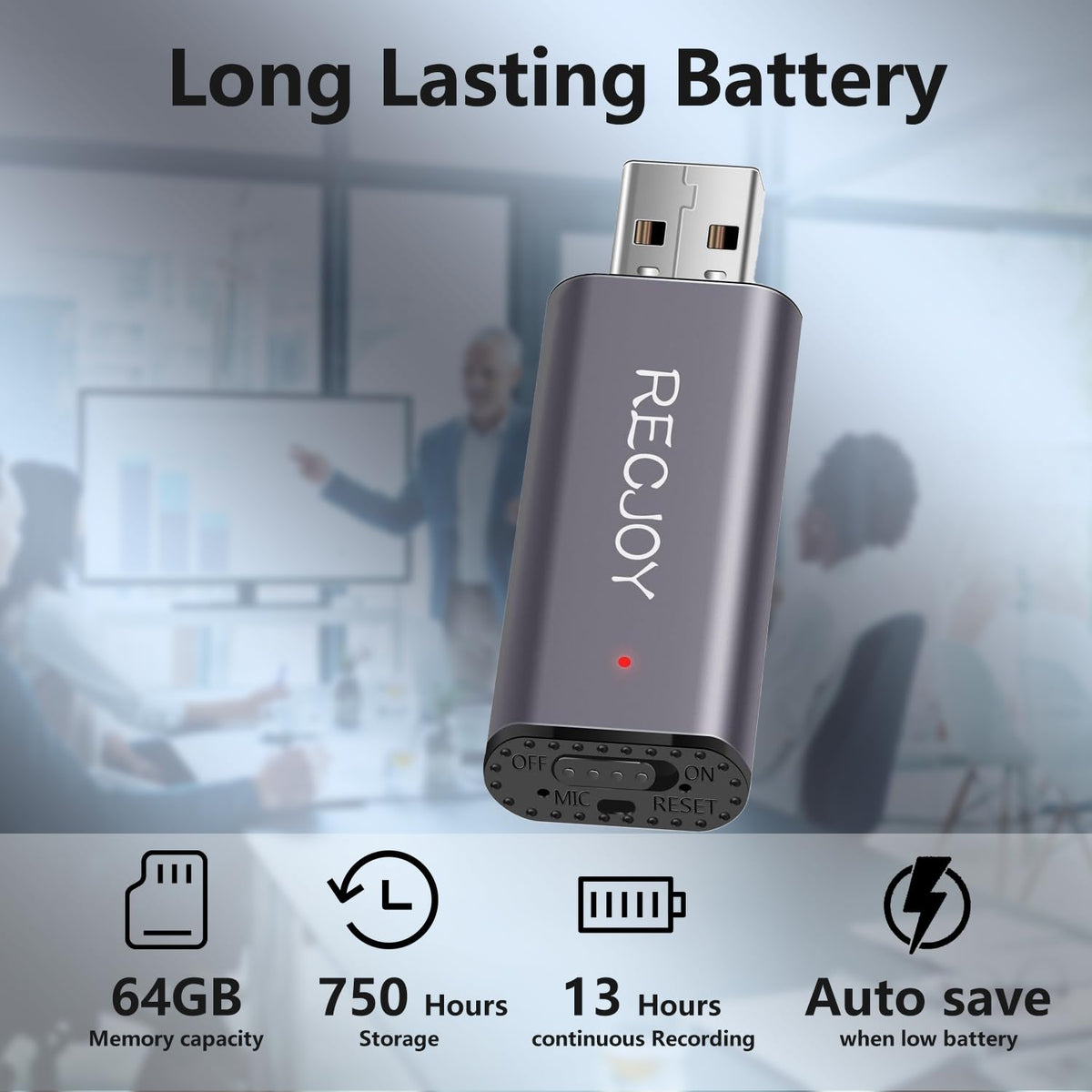 64GB USB Digital Voice Recorder with 750Hrs Storage Capacity F569710