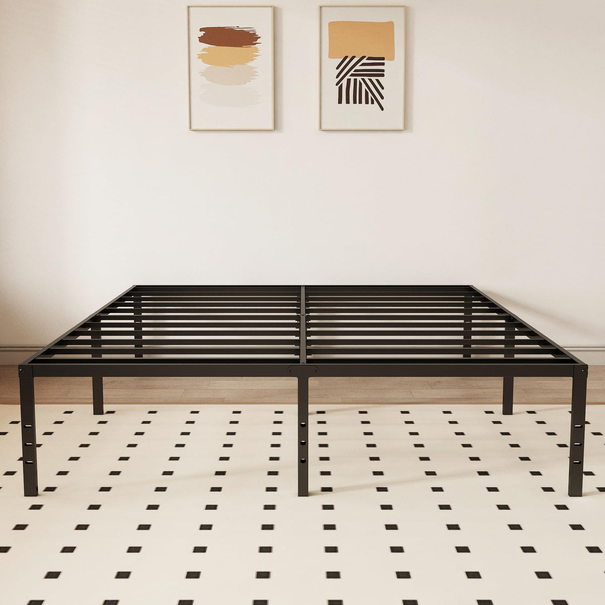 Queen 18 Inch Metal Platform Bed Frame, Black U289
