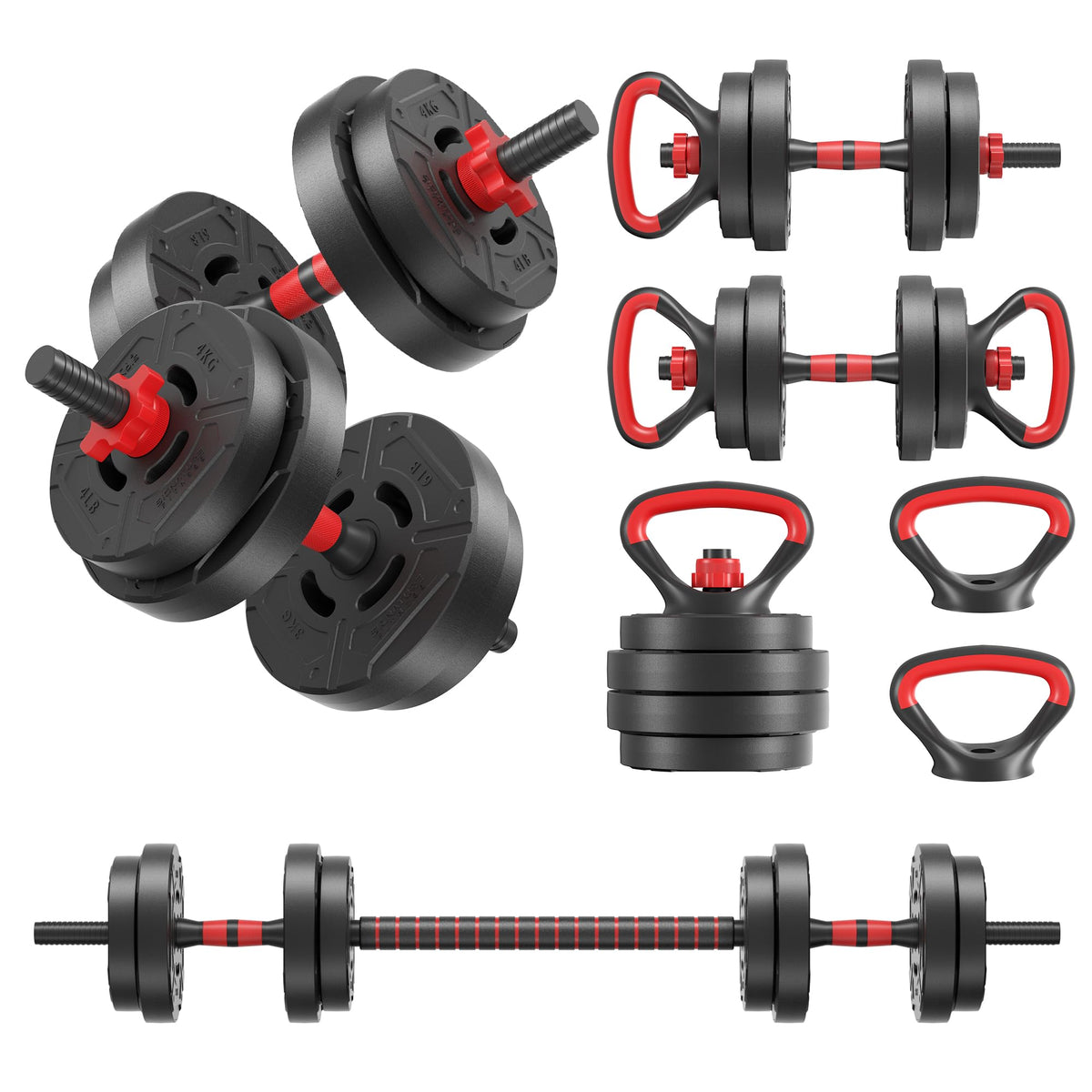 Adjustable 40/60LBS Dumbbell Barbell Kettlebell Set U7429