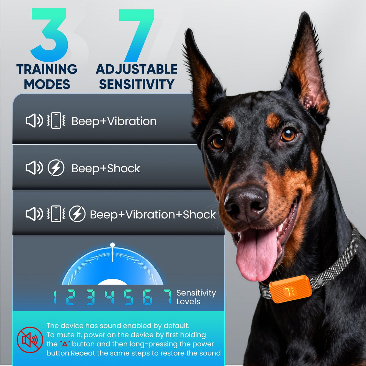 Dog Bark Collar with 7 Sensitivity, 3 Modes W226195