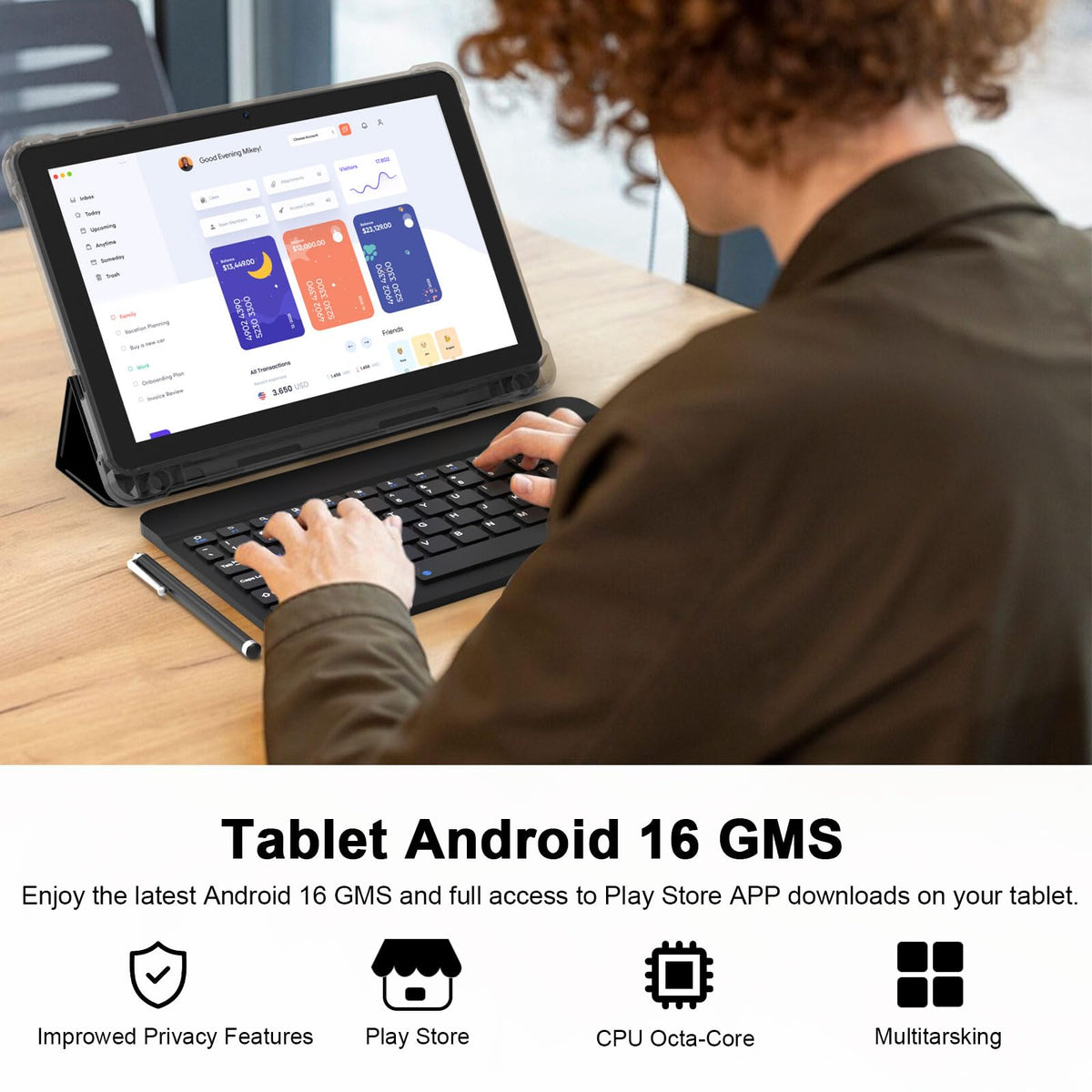 Android 16 Tablet 10 Inch 20GB RAM 128GB ROM Black P909