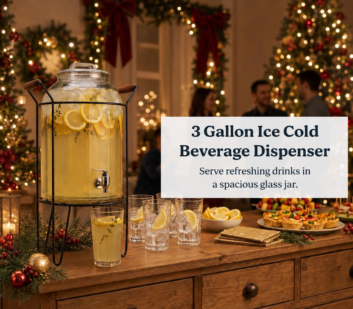 3 Gallon Glass Beverage Dispenser with Glass Lid and Metal Stand L49466