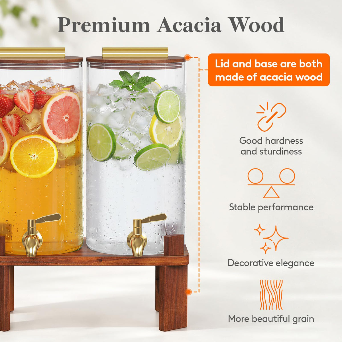 1.5 Gallon Glass Drink Dispenser with Wood Stand L11620