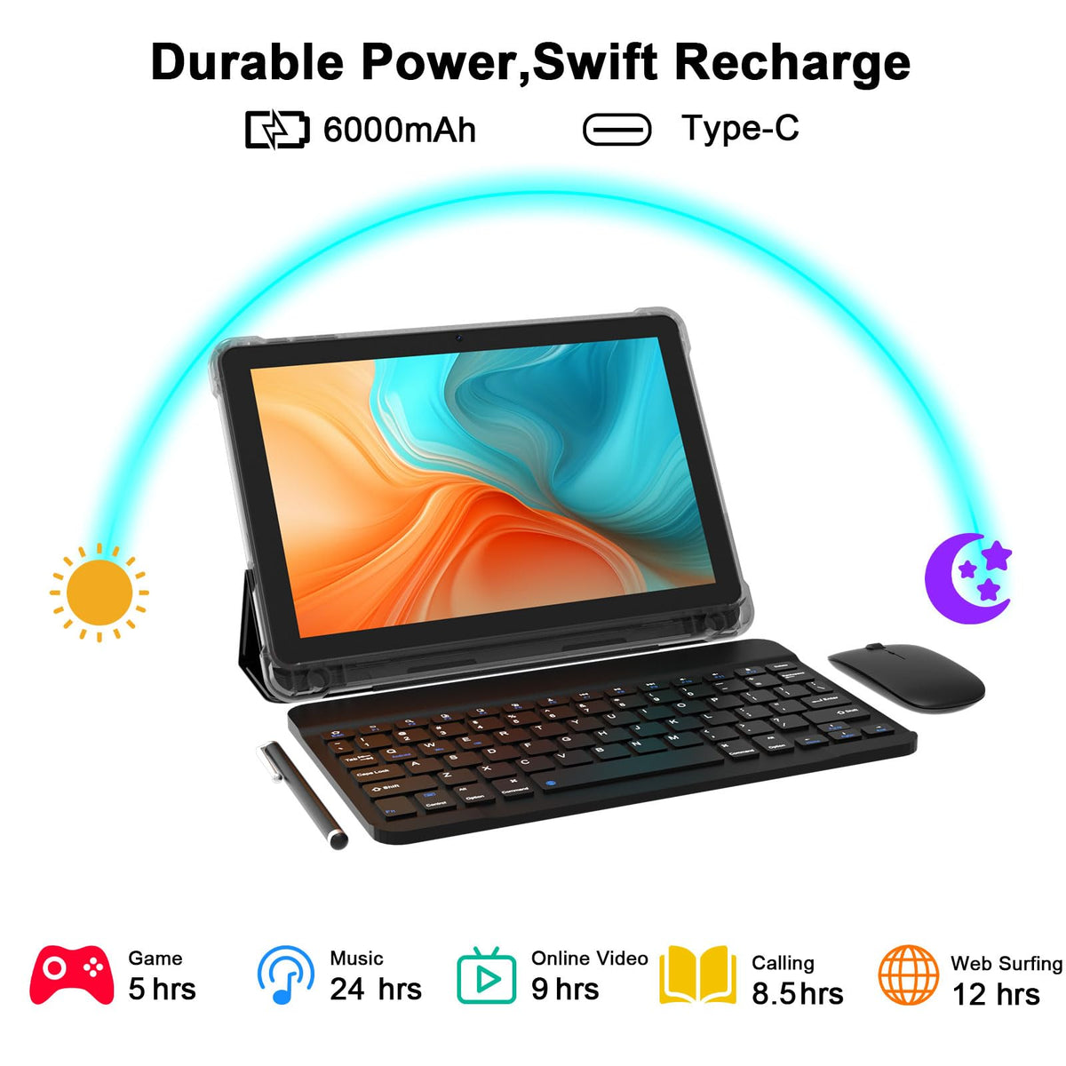 Android 16 Tablet 10 Inch 20GB RAM 128GB ROM Black P909
