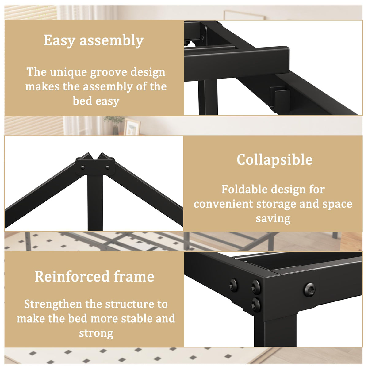 Queen 18 Inch Metal Platform Bed Frame, Black U289