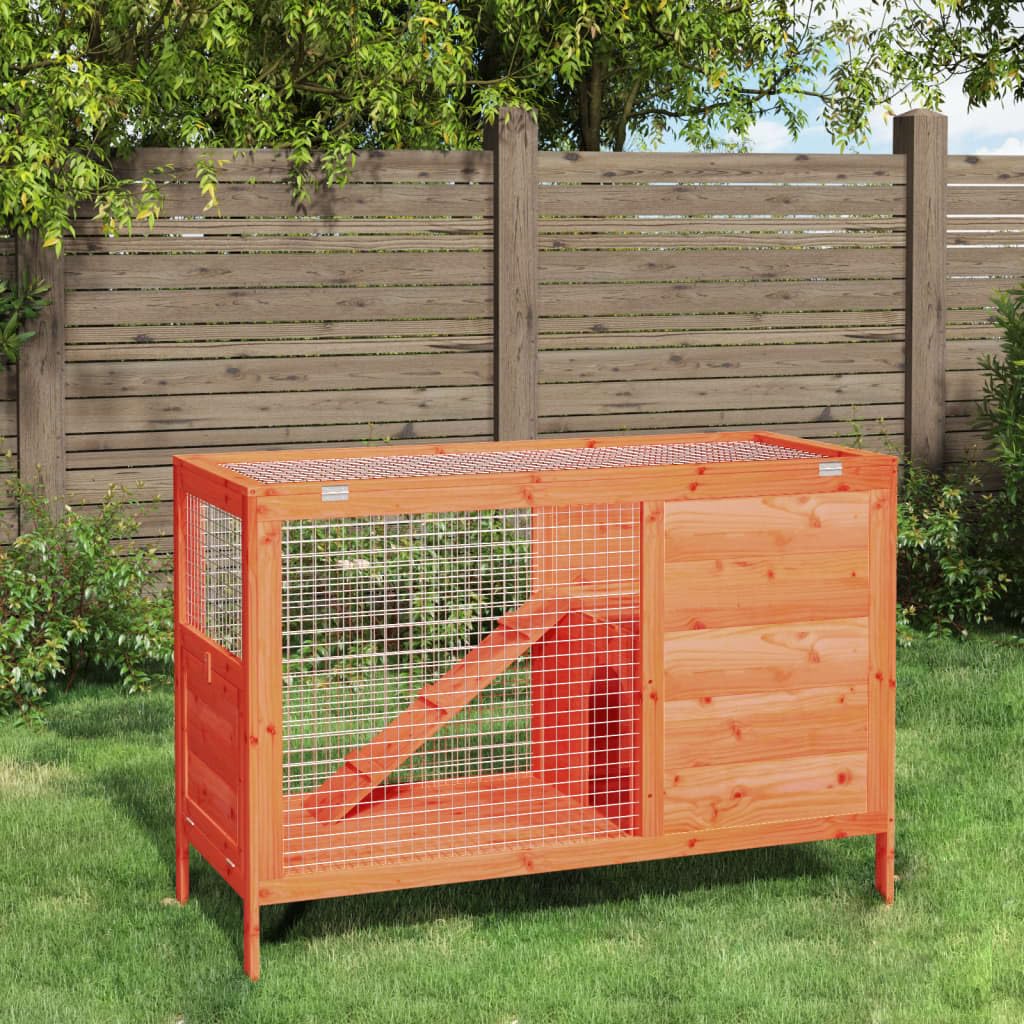 Solid Pine Wood 2 Tier Rabbit Hutch with Ramp F455014