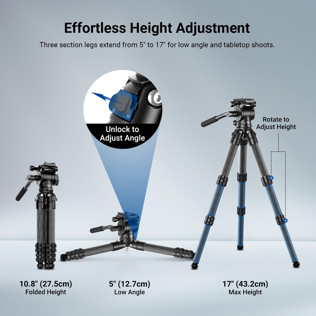 Carbon Fiber Desktop Mini Tripod with Video Fluid Head Y81821