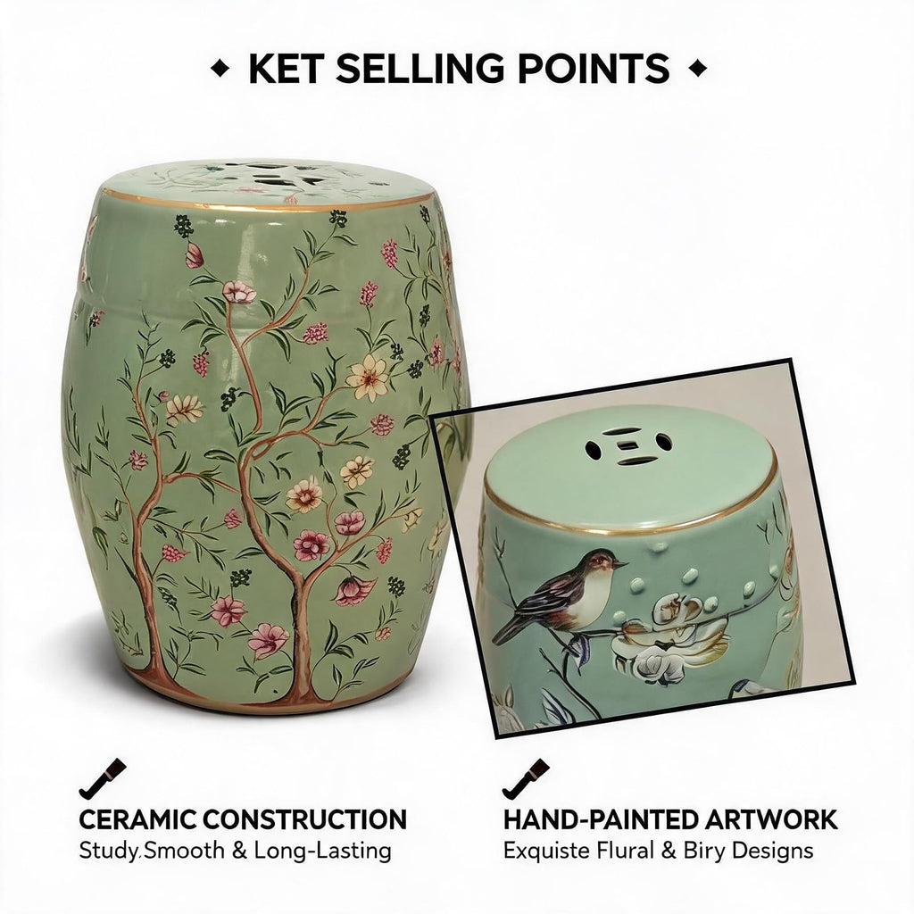 Hand-Painted Blue White Ceramic Garden Stool S5119