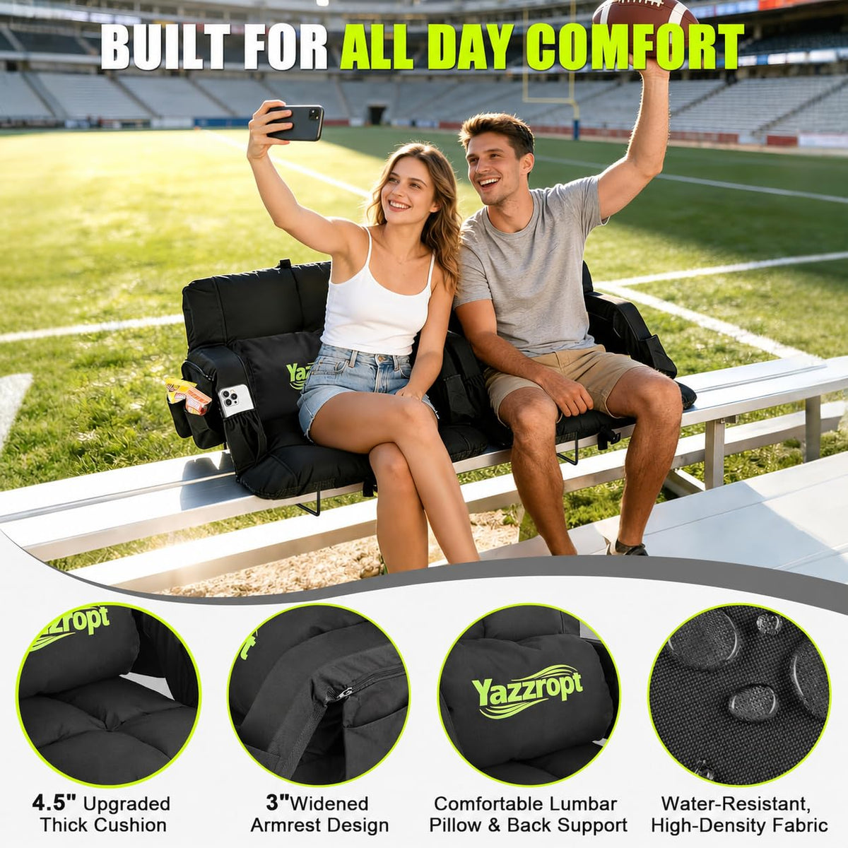 Heated Stadium Seats with Back Support, 3 Heat Settings T415