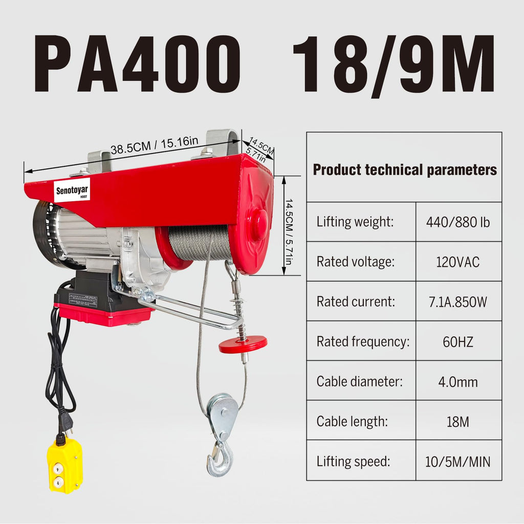 880lbs Electric Hoist Winch with Wireless Control X286256