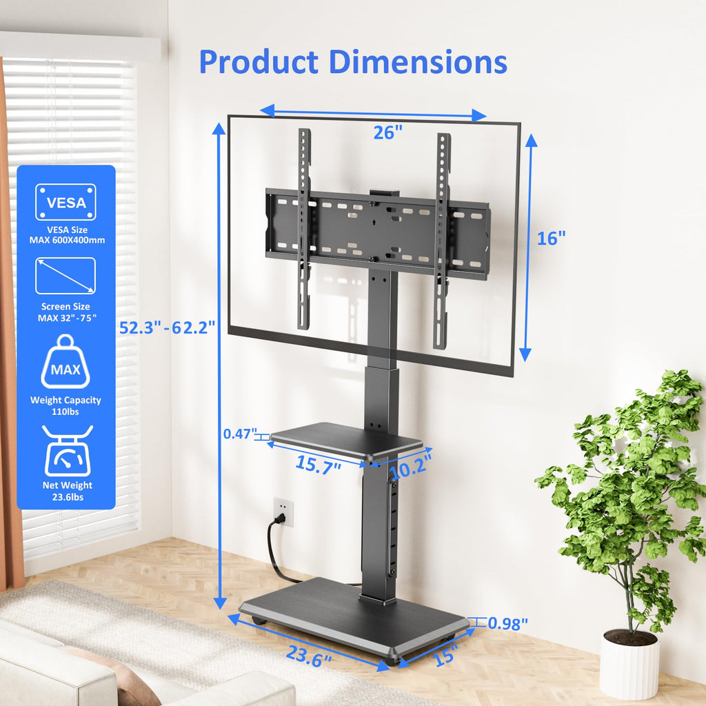 Height Adjustable Rolling TV Stand with Shelf Z88413