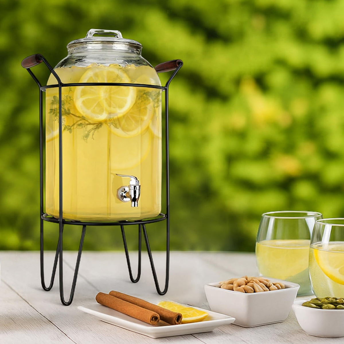 3 Gallon Glass Beverage Dispenser with Glass Lid and Metal Stand L49466